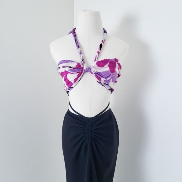 Vintage y2k low cut midi skirt waist tie ruched gathered classic basic - Picture 9 of 14